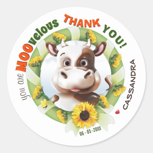 Cow Sunflower Thank You Classic Round Sticker