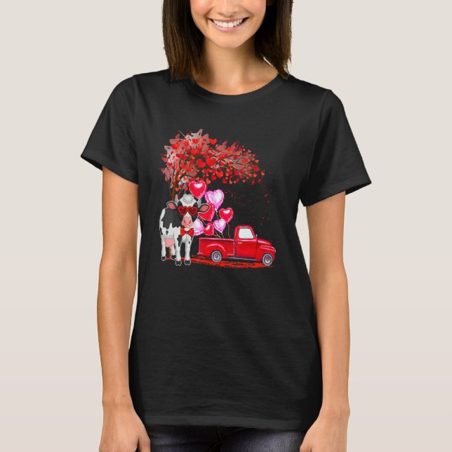 Cow Sunglasses Hearts Tree Pickup Truck Farmer Cou T-Shirt (Front)