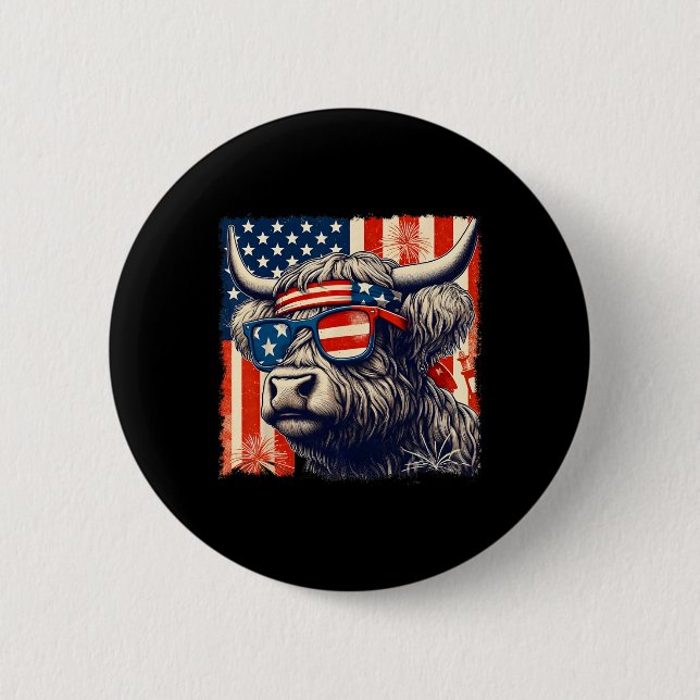 Cow Sungles American Flag 4th Of July Farmer  Button (Front)