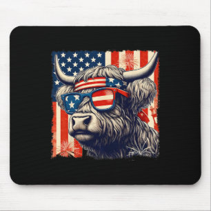 Cow Sungles American Flag 4th Of July Farmer  Mouse Pad