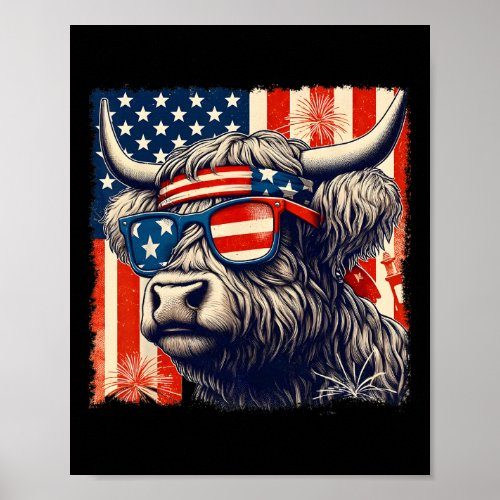 Cow Sungles American Flag 4th Of July Farmer  Poster