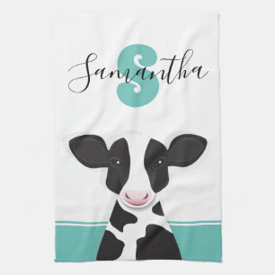 Cow Teal Black White Animal Kitchen Towel