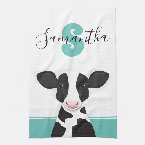 Cow Teal Black White Animal Kitchen Towel