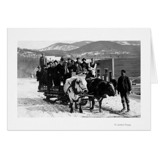 Cow Team Pulling Men in a Wagon Cards (Front Horizontal)