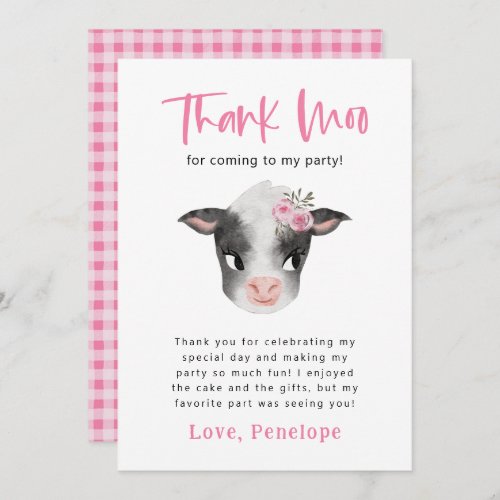 Cow Thank Moo Girl Birthday Party   Thank You Card