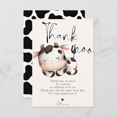 Cow theme baby shower thank you card