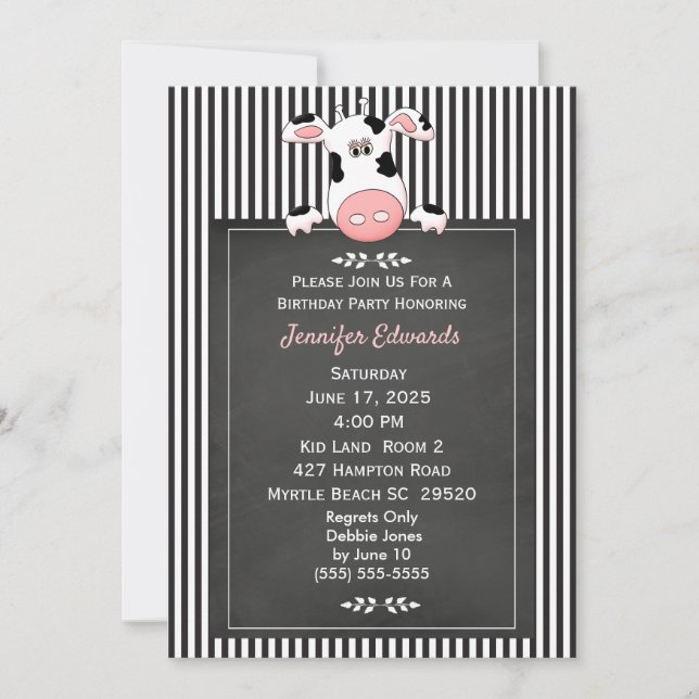 Cow Theme Chalkboard  Kids Birthday Invitation (Front)