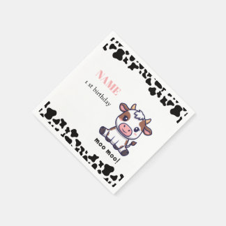 Cow Theme First Birthday Napkins