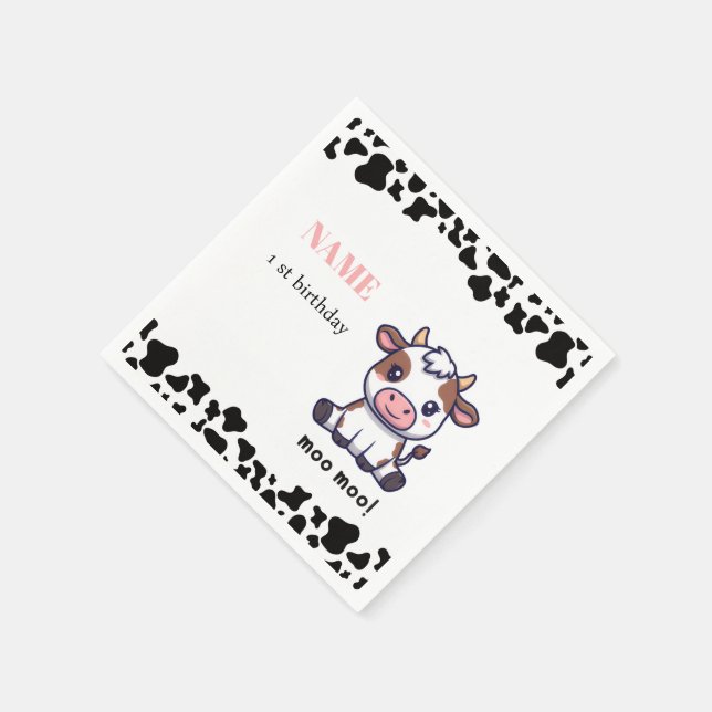 Cow Theme First Birthday Napkins (Corner)