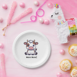 Cow Theme First Birthday Paper Plates