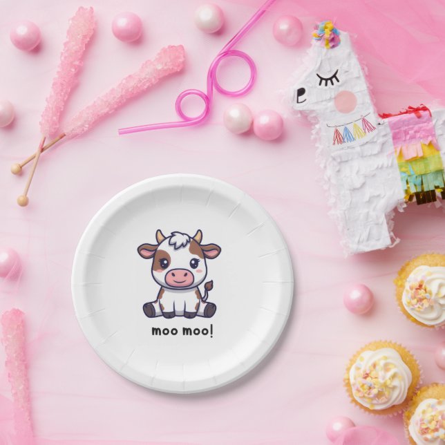 Cow Theme First Birthday Paper Plates (Party)