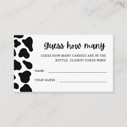Cow Theme Guess How Many Baby Shower Insert