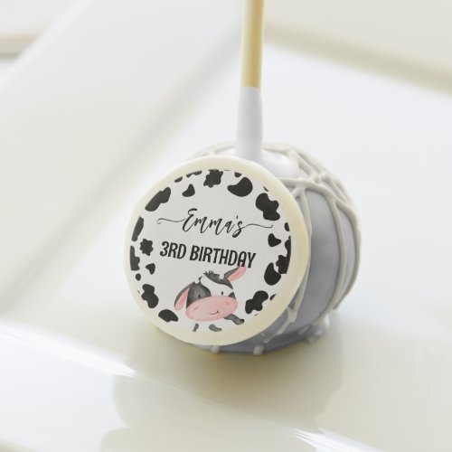 Cow themed birthday party cow pattern personalized cake pops