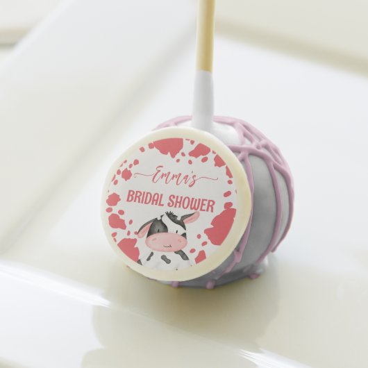 Cow themed bridal shower cow pattern personalized cake pops (Front Insitu)