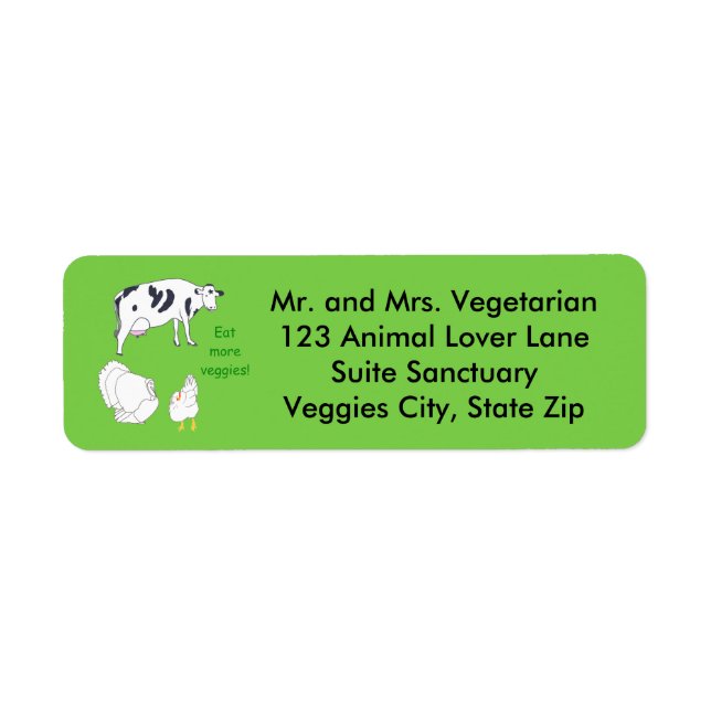 Cow Turkey Chicken Eat more Veggies Address Labels (Front)
