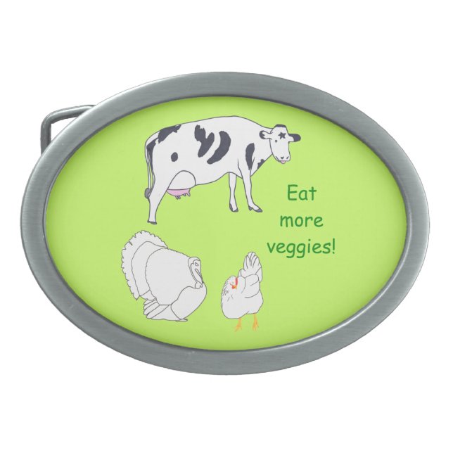 Cow Turkey Chicken Eat more Veggies Belt Buckles (Front)