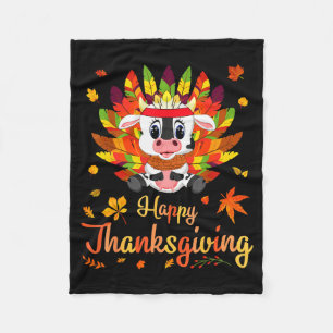 Cow Turkey Costume Heart Happy Thanksgiving Day Da Fleece Blanket
