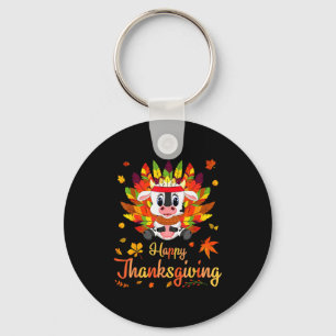 Cow Turkey Costume Heart Happy Thanksgiving Day Da Keychain