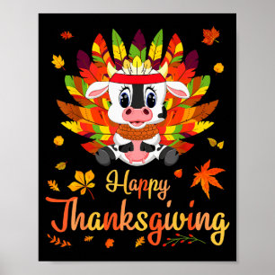 Cow Turkey Costume Heart Happy Thanksgiving Day Da Poster
