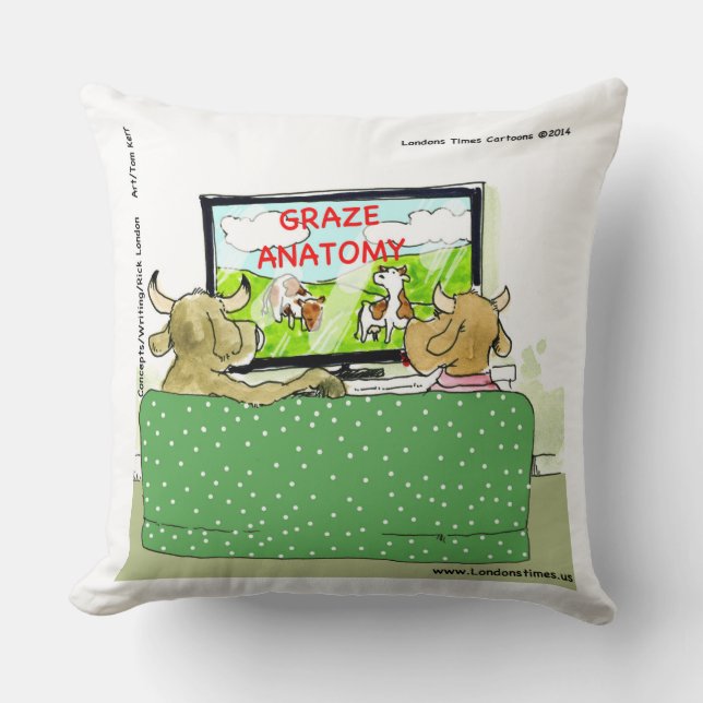 Cow TV Funny Cartoon Cotton Throw Pillow (Front)
