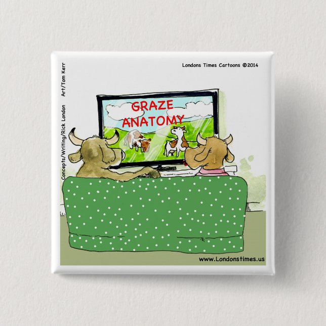 Cow TV Shows Funny Cartoon Button (Front)