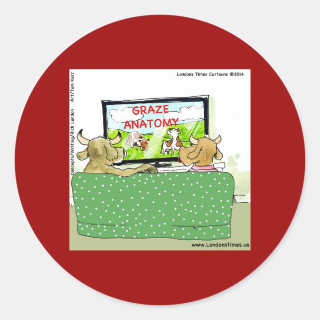 Cow TV Shows Funny Cartoon Classic Round Sticker (Front)