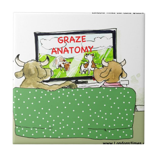 Cow TV Shows Funny Cartoon Tile (Front)