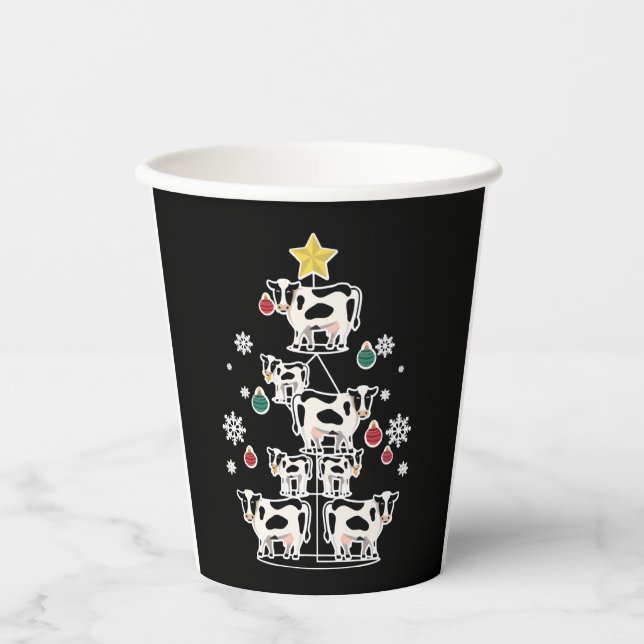 Cow Ugly Christmas Tree design Ornament Decor Paper Cups (Front)