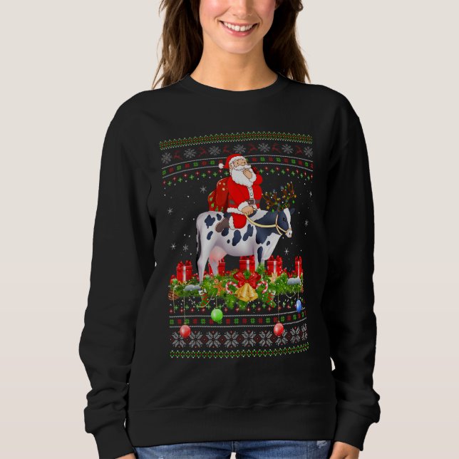 Cow   Ugly Santa Riding Cow Christmas Sweatshirt (Front)