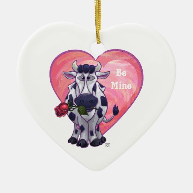 Cow Valentine's Day Ceramic Ornament (Front)