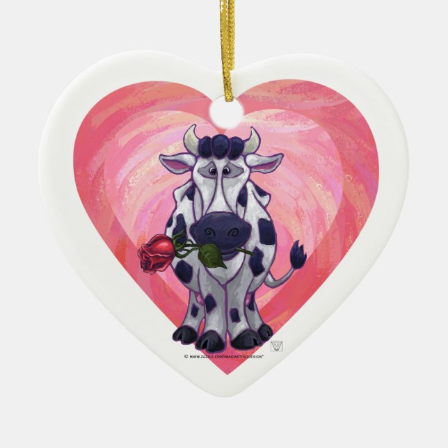 Cow Valentine's Day Ceramic Ornament (Front)