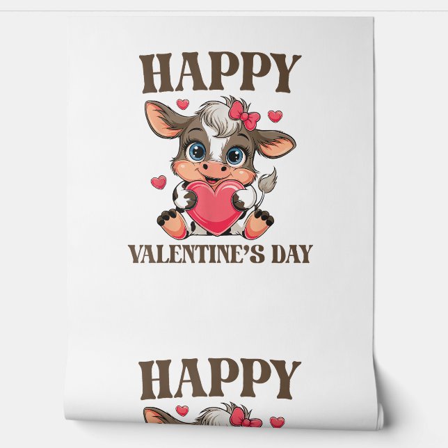 Cow Valentine's Day Heart Gifts tee funny Cow Cute Wallpaper (Unrolling)