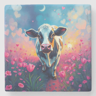 Cow Valentine's Day Stone Coaster