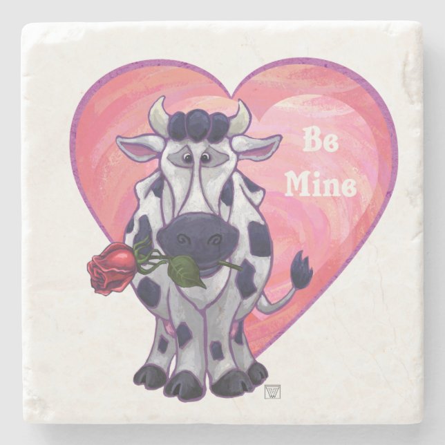 Cow Valentine's Day Stone Coaster (Front)