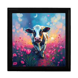 Cow Valentine's Day Wooden Jewelry Keepsake Box