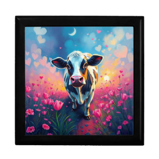 Cow Valentine's Day Wooden Jewelry Keepsake Box