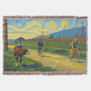 Cow Watching Jules Buysse Tour de France 1926 Throw Blanket