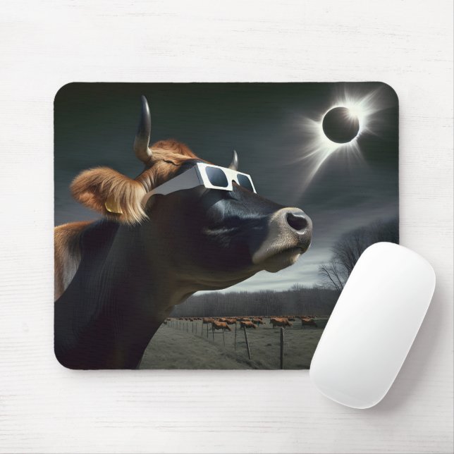 Cow Watching The Total Solar Eclipse Mouse Pad (With Mouse)