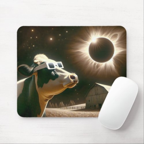 Cow Watching The Total Solar Eclipse Mouse Pad