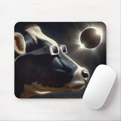 Cow Watching The Total Solar Eclipse Mouse Pad