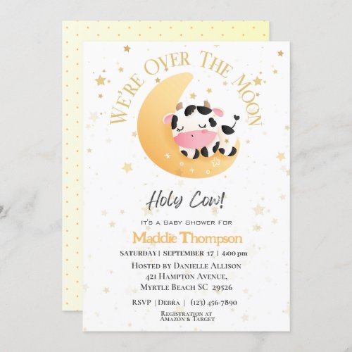   Cow We Are Over The Moon Yellow Baby Shower   Invitation
