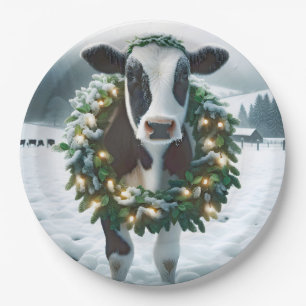Cow Wearing a Christmas Wreath Paper Plates