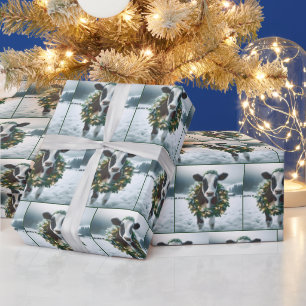 Cow Wearing Christmas Wreath Wrapping Paper