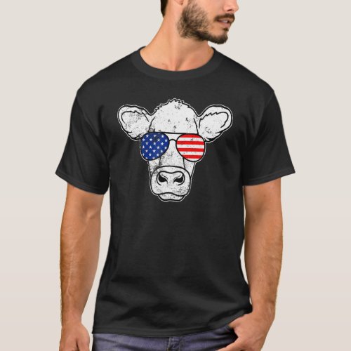 Cow Wearing Glasses American Flag Patriotic 4th Of T_Shirt