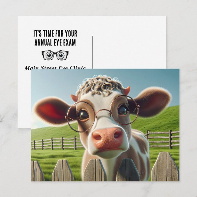 Cow Wearing Glasses For Eye Clinic Postcard (Front/Back)