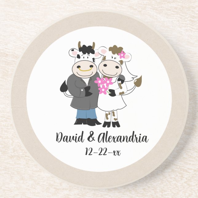 Cow Wedding Favor Decor  Coaster (Front)