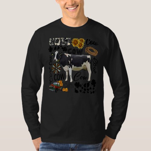Cow Western Country Cow Sunflower Truck Farm Life  T_Shirt
