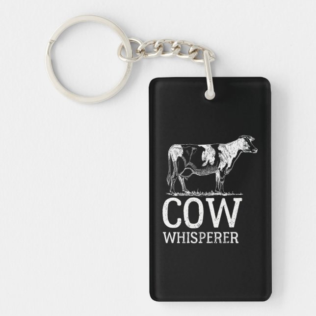 Cow Whisperer Funny Farmer White Keychain (Front)