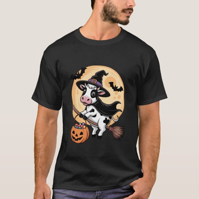 Cow Witch Hat Pumpkin Halloween Costume Men Women  T-Shirt (Front)