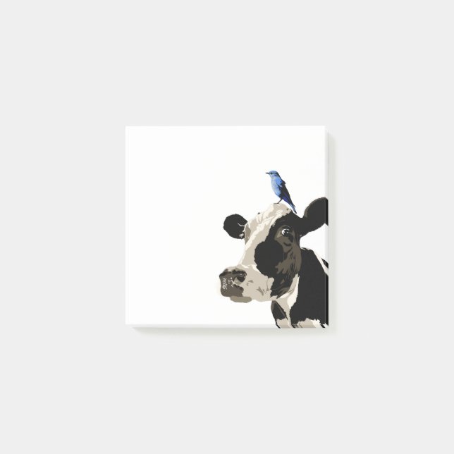 Cow with a blue bird on his head post-it notes (Front)